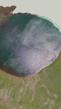High Altitude Aerial View of Alpine Crater Lake in Extinct Volcanic Mountain Range