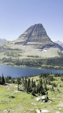 Scenic view of Hidden Lake and Bearhat Mountain in Glacier National Park Montana