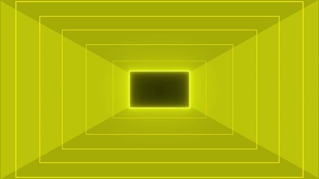 Abstract Yellow Neon Rectangle Tunnel Infinite Loop Animation