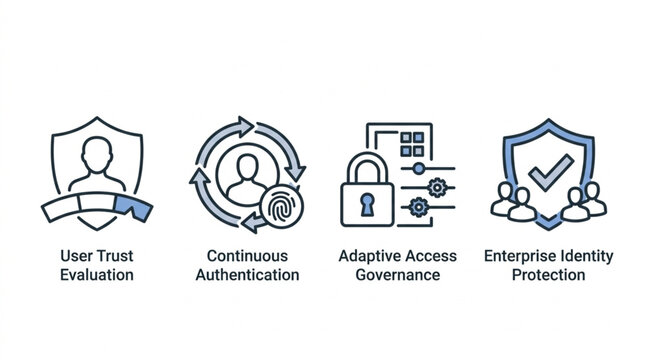 Digital Security Icons Representing User Trust Authentication and Enterprise Protection.