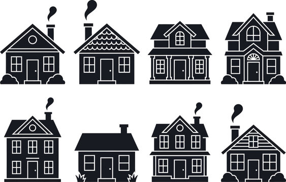 House icons set. Collection of residential building silhouettes for real estate design.