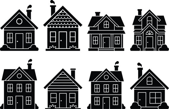 Set of house icons. Residential building silhouettes for real estate and property design.