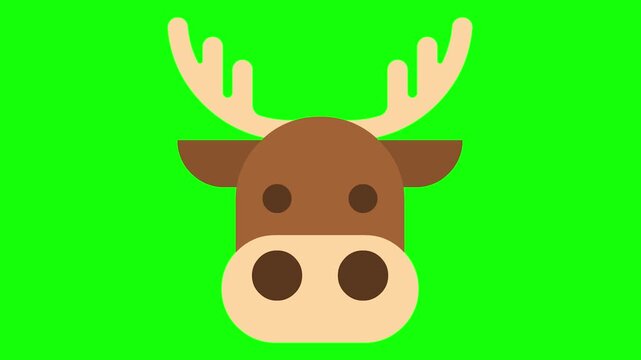 Animated Moose Head Icon on Green Screen Background.