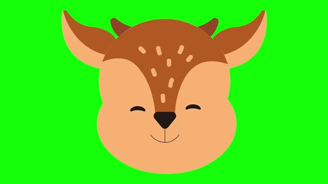 Cute cartoon deer face animation with green screen background.