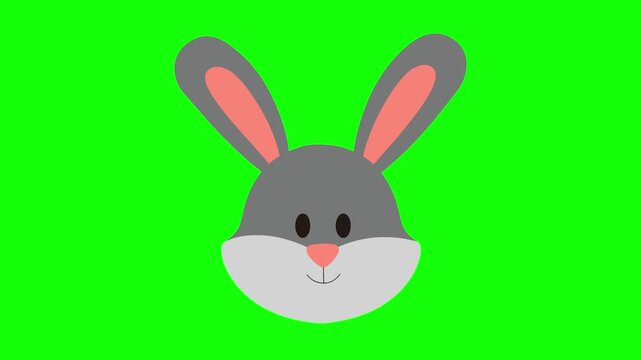 Cute cartoon bunny face animation on green screen background.