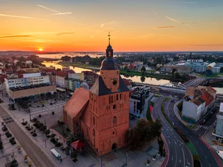Aerial drone view of Saint Mary's cathedral at sunrise in Gorzów Wielkopolski © Pawel Pajor