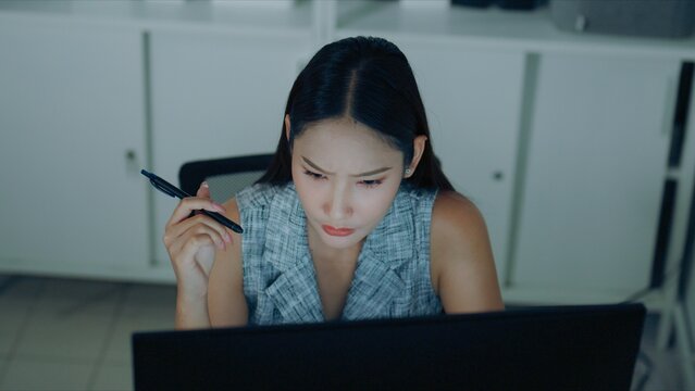 Working, woman, and office scene featuring stressed and stress in a contemporary setting, employee, depression, anxiety, overworked, bored, mental health, businessperson, person, job.