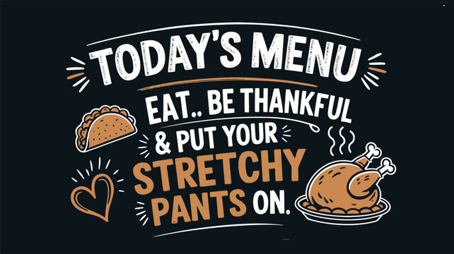 Thanksgiving Today's menu eat be thankful and put your stretchy pants on funny Thanksgiving typography vector illustration