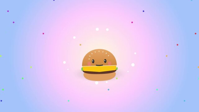 Cute Cartoon Hamburger Character on Pastel Background