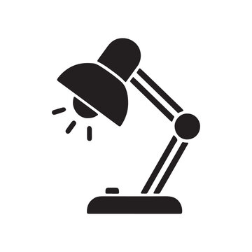 Minimalist black silhouette icon of a desk lamp for workspace lighting with lighting, business
