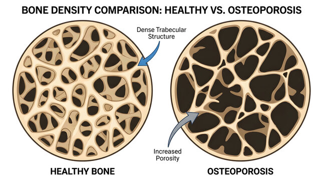 Comparison of healthy bone tissue and osteoporosis with osteoporosis skeleton comparison