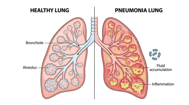 Anatomical comparison of healthy human lung and lung affected by pneumonia with pneumonia