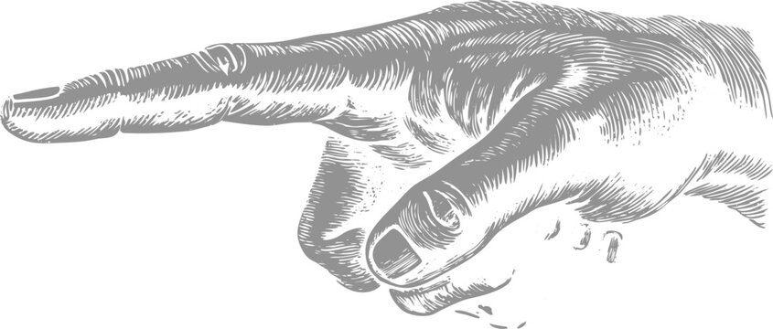 Vintage Engraved Pointing Hand Vector Illustration with Antique Woodcut Style Isolated on Transparent Background