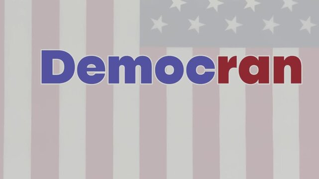 Overlaying an American flag that combine political party names into Republicrat and Democran, conceptually arguing a one-party system in US politics