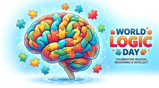 World logic day illustration brain puzzle celebrating reason and intellect