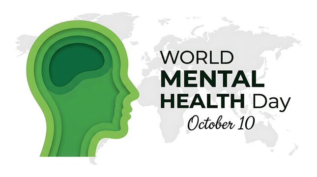 World mental health day illustration with brain and global map