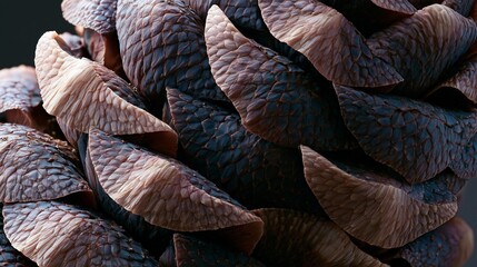 Fototapeta premium Close-up of a group of pine cones. the cones are arranged in a cluster, with some overlapping each other. the texture of the cones is rough and bumpy, with a dark brown color.