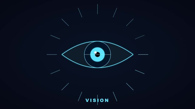 Digital eye vision concept: futuristic hud interface with glowing cybernetic iris and data scanning animation 4k