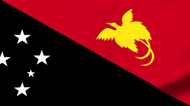 Papua New Guinea Flag with bird symbol and stars on red and black background