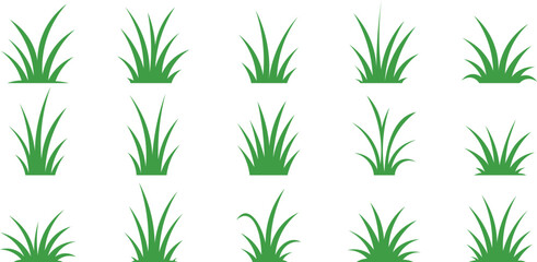 Grass tuft icon set with green lawn and plant elements, Natural vegetation and landscaping symbols, Garden grass collection © Creatix