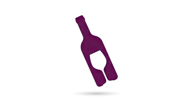 Purple wine bottle and glass negative space logo.