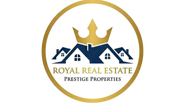 Royal real estate logo with crown and houses