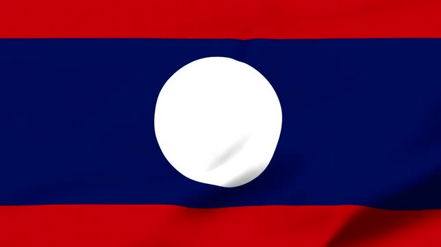 Lao national flag waving in the wind with white circle