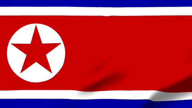 North Korean flag with red star on white background waving