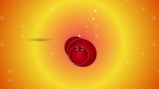 Cute red fruit character on bright orange background