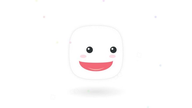 Minimalist white square character with a smiling face