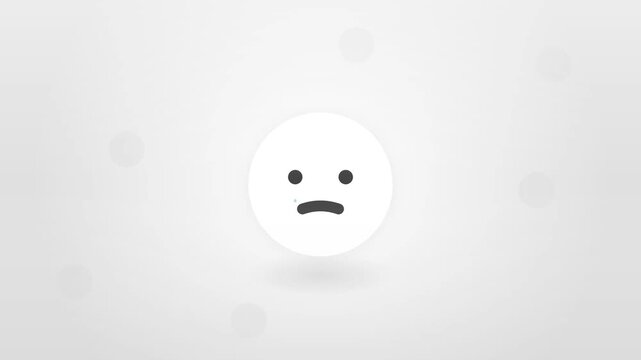 Minimalist white sad face icon on light gray background