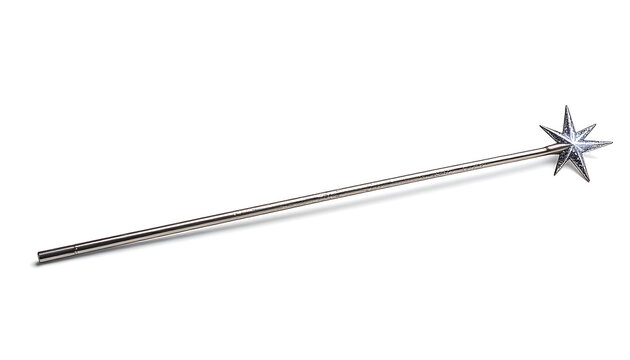 Isolated fairy wand with starburst tip, small dots along shaft on white background, magic and fantasy