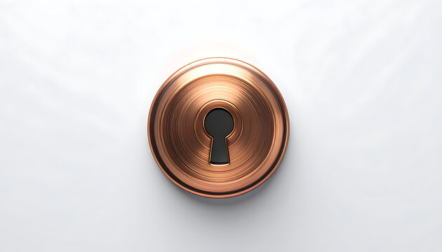 Isolated ornate copper keyhole with textured surface on a light background, security and access concept