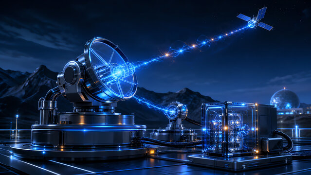 Futuristic Ground Station Linking to Communications Satellite
