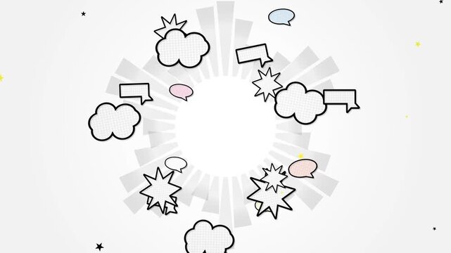 Circular Comic Speech Bubbles and Starbursts Background