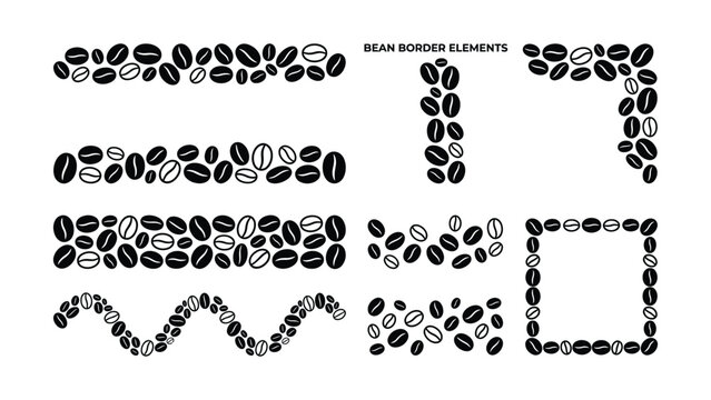 Coffee bean border elements and frames for graphic design  various shapes and patterns