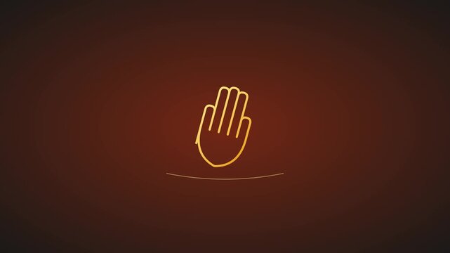 Jainism ahimsa symbol animation: golden hand representing non-violence and peace on dark 4k background