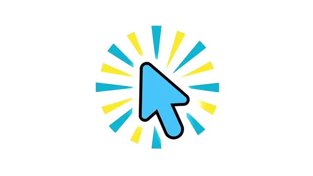 Blue computer mouse cursor icon with radiating glowing light effect