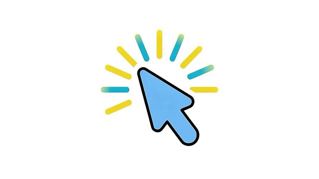 Blue computer mouse cursor icon with bright radiating light effect