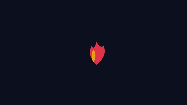 Minimalist flat fire flame animation on dark 4k background, for motion and, ui motion flat, minimalist
