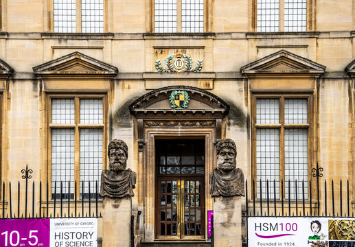 Facade detail of the Sheldonian Theatre, English Baroque building by Sir Christopher Wren (1664&ndash;1669), University of Oxford, Oxford, England, UK.