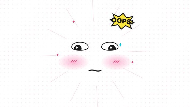 Kawaii Oops Expression Animation on White Background