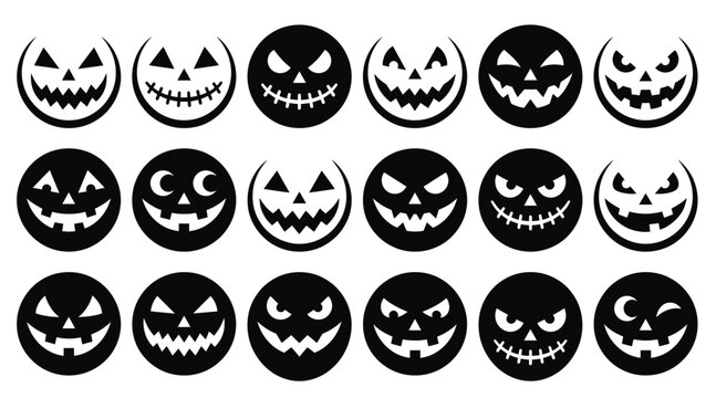 Set of spooky pumpkin face silhouettes