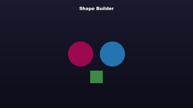 Shape builder tool animation: merging geometric circles and square for tutorial 4k motion tutorial software