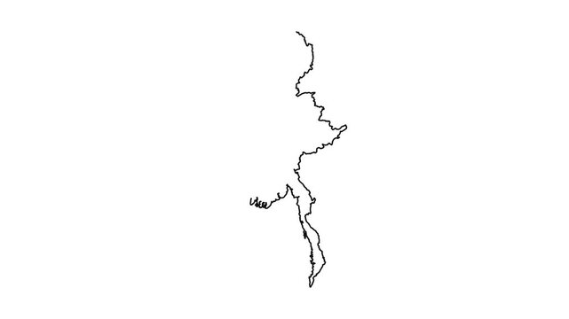 Minimal line animation of myanmar map drawing on white background with simple black stroke.