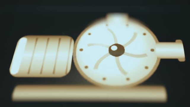 Extreme Macro Of Animated Pump Impeller Icon On Offshore Platform Equipment Display