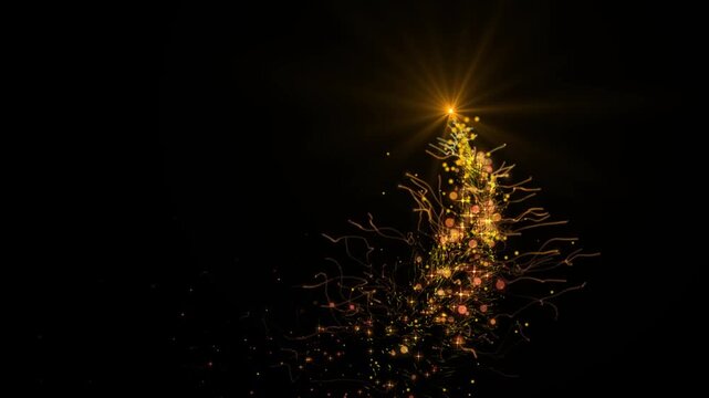 Background with falling golden glitter particles, warm rays, floating bokeh, glitter particles, cinematic glow, for luxury intros, fairy doodle stars, pixie dust path, black background. 4k video