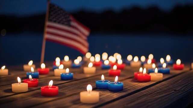 Patriotic candlelight display with american flag