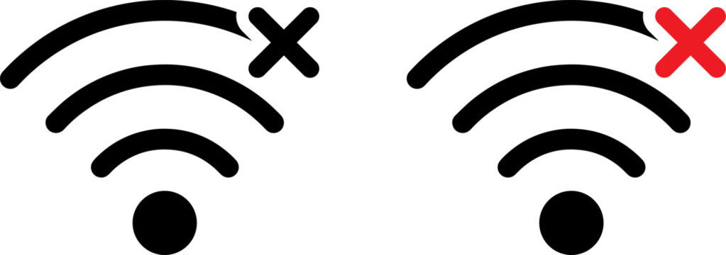 No internet connection icons. Wi-Fi signal offline symbols with red cross marks.