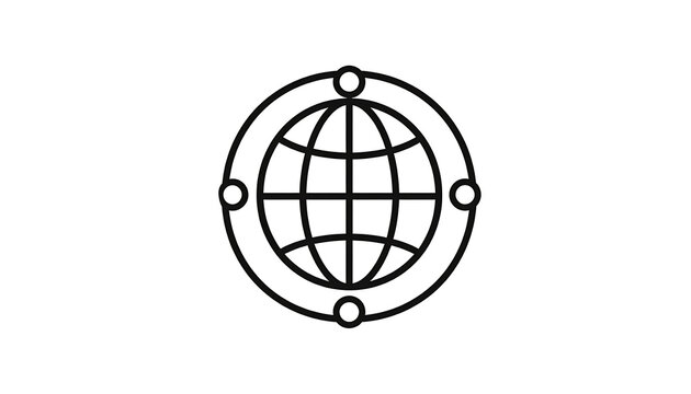 Outline icon of a globe with interconnected points in a circle, representing global connection and network